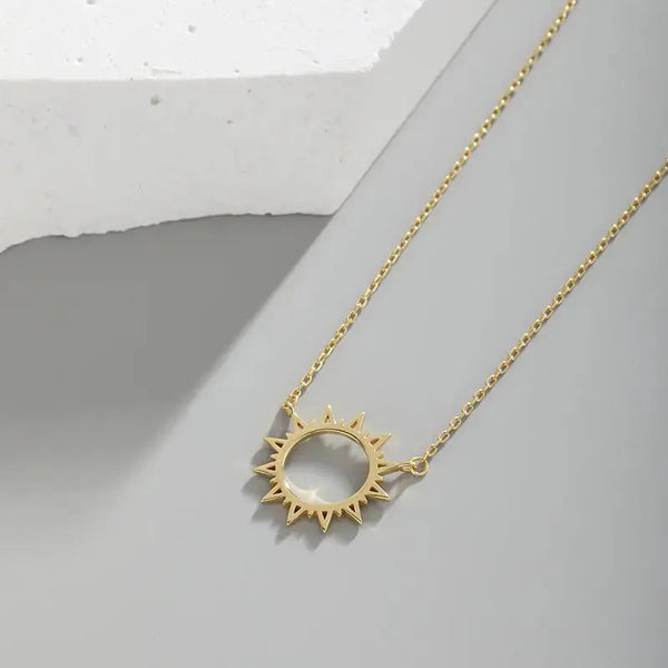 Lovcia Hot Summer Hollow Sun Sunshines 925 Sterling Silver Necklace-Necklaces-Yellow Gold-Yellow Gold