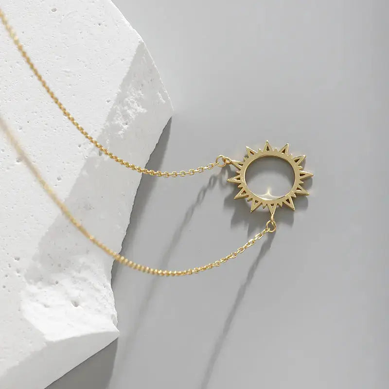 Lovcia Hot Summer Hollow Sun Sunshines 925 Sterling Silver Necklace-Necklaces-Yellow Gold-Yellow Gold