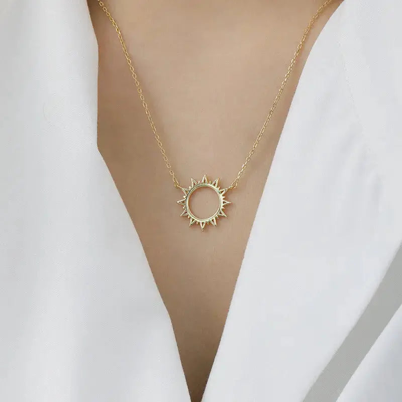 Lovcia Hot Summer Hollow Sun Sunshines 925 Sterling Silver Necklace-Necklaces-Yellow Gold-Yellow Gold