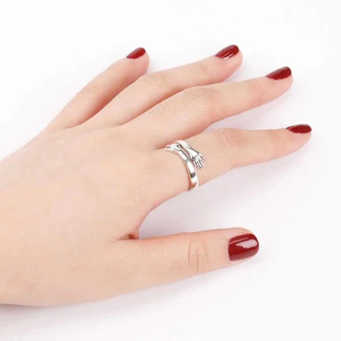 Lovcia Hug Shape 925 Sterling Silver Bypass Ring-Rings-Silver-7-Silver