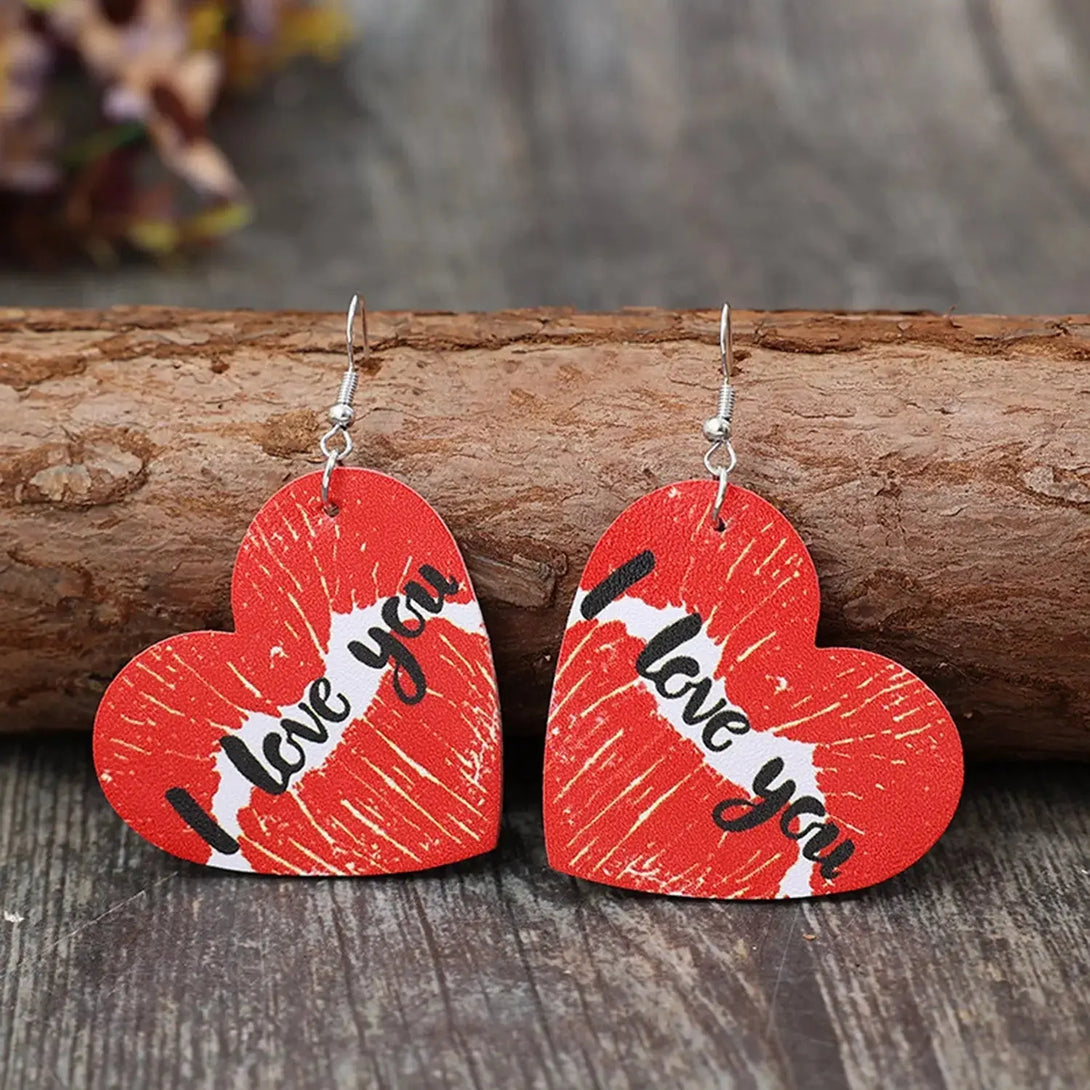 Lovcia I LOVE YOU Heart Leather Earrings-Earrings-Red-One Size-Red