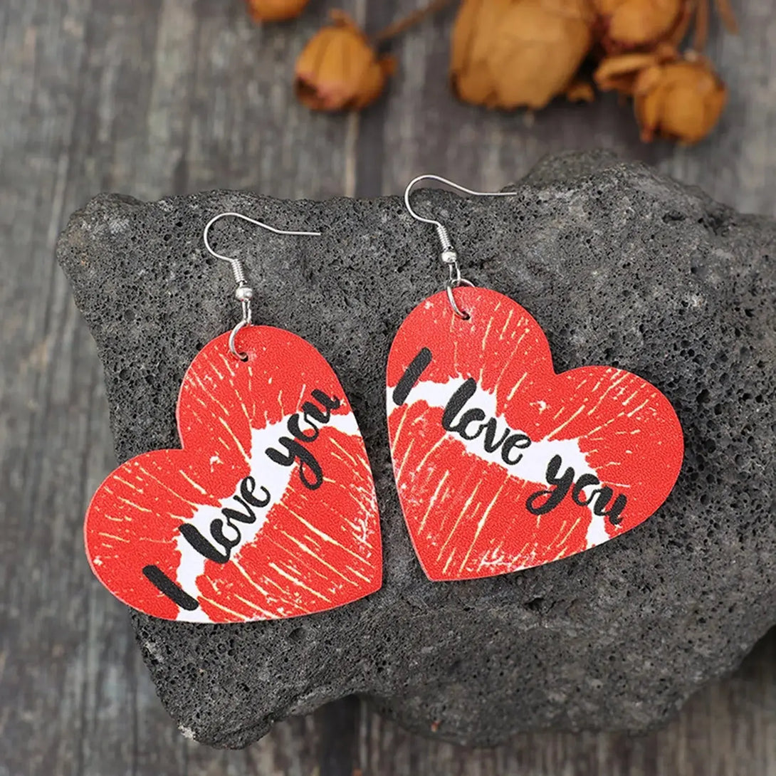 Lovcia I LOVE YOU Heart Leather Earrings-Earrings-Red-One Size-Red