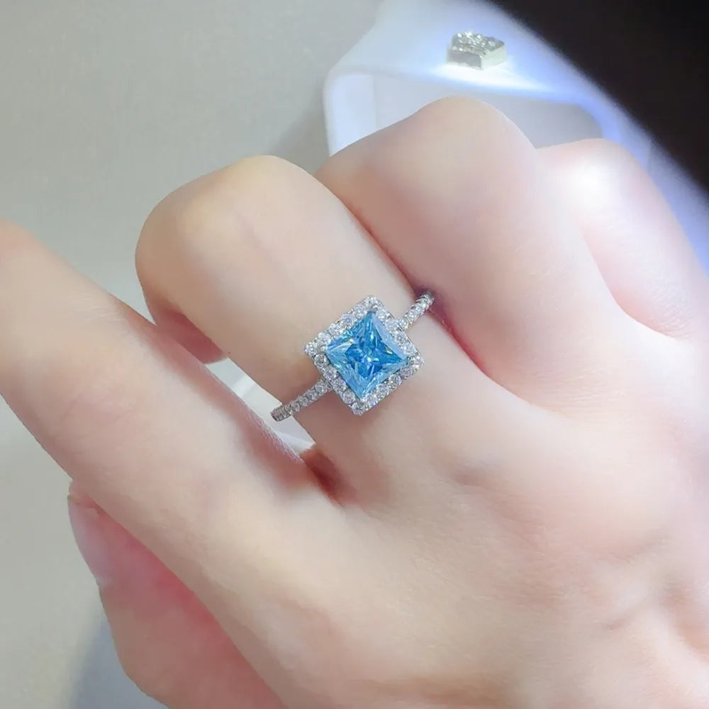 Lovcia Icy Blue 2 Carat Moissanite 925 Sterling Silver Square Shape Ring for Women - Silver-5- - Buy latest trendy Rings for Women and Girls