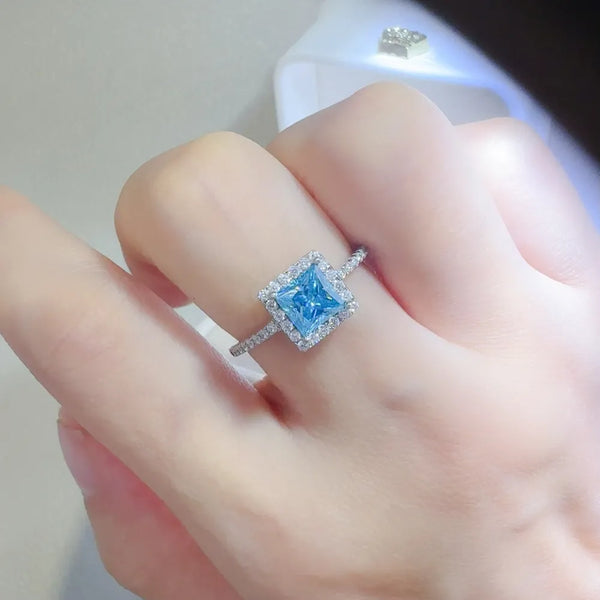 Lovcia Icy Blue 2 Carat Moissanite 925 Sterling Silver Square Shape Ring for Women - Silver-5- - Buy latest trendy Rings for Women and Girls