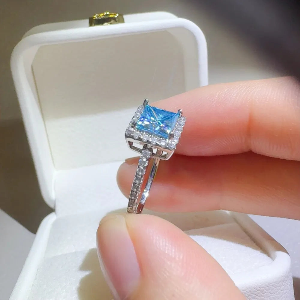 Lovcia Icy Blue 2 Carat Moissanite 925 Sterling Silver Square Shape Ring for Women - Silver-5- - Buy latest trendy Rings for Women and Girls