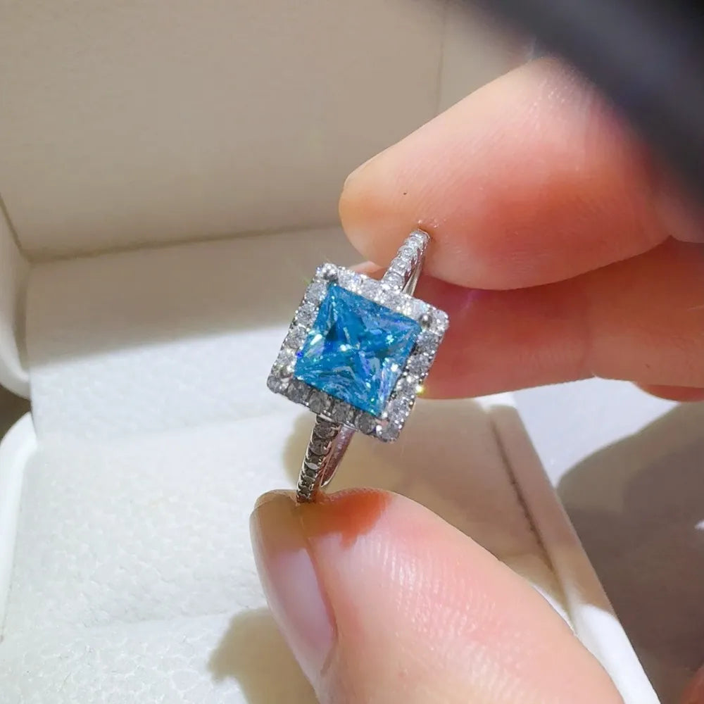 Lovcia Icy Blue 2 Carat Moissanite 925 Sterling Silver Square Shape Ring for Women - Silver-5- - Buy latest trendy Rings for Women and Girls