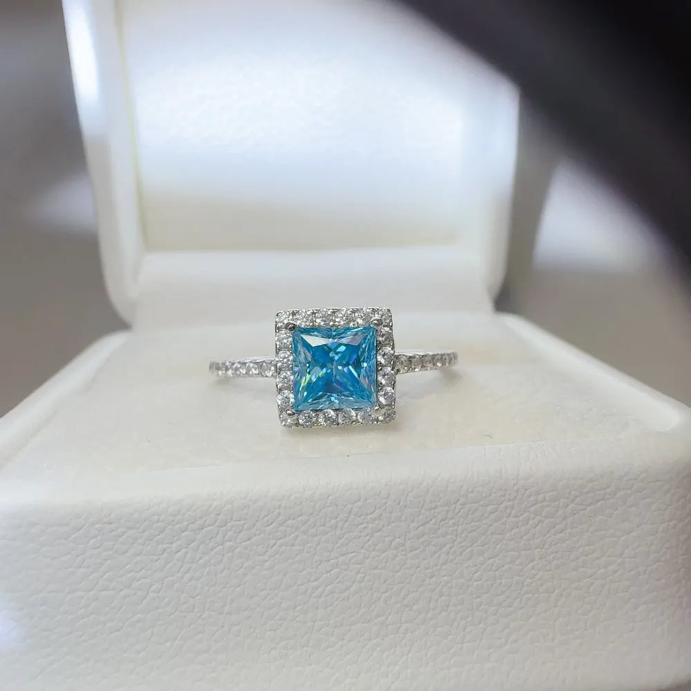 Lovcia Icy Blue 2 Carat Moissanite 925 Sterling Silver Square Shape Ring for Women - Silver-5- - Buy latest trendy Rings for Women and Girls