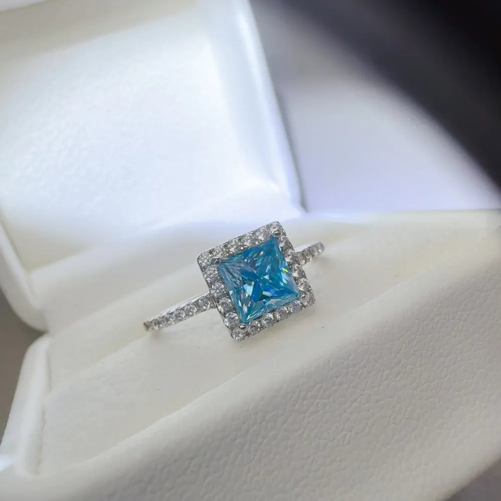 Lovcia Icy Blue 2 Carat Moissanite 925 Sterling Silver Square Shape Ring for Women - Silver-5- - Buy latest trendy Rings for Women and Girls