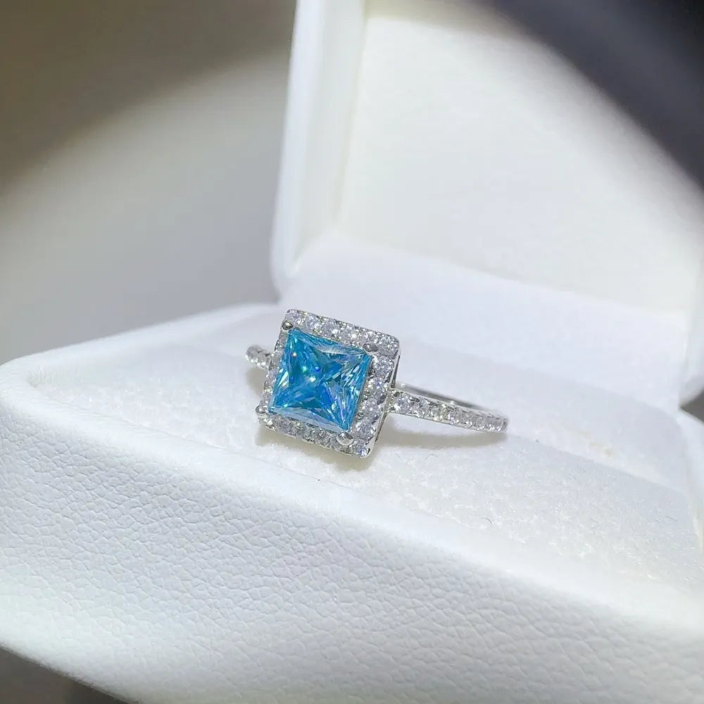 Lovcia Icy Blue 2 Carat Moissanite 925 Sterling Silver Square Shape Ring for Women - Silver-5- - Buy latest trendy Rings for Women and Girls