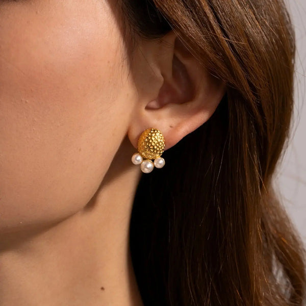 Lovcia Imitation Pearl Stainless Steel Stud Earrings-Earrings-Gold-One Size-Gold