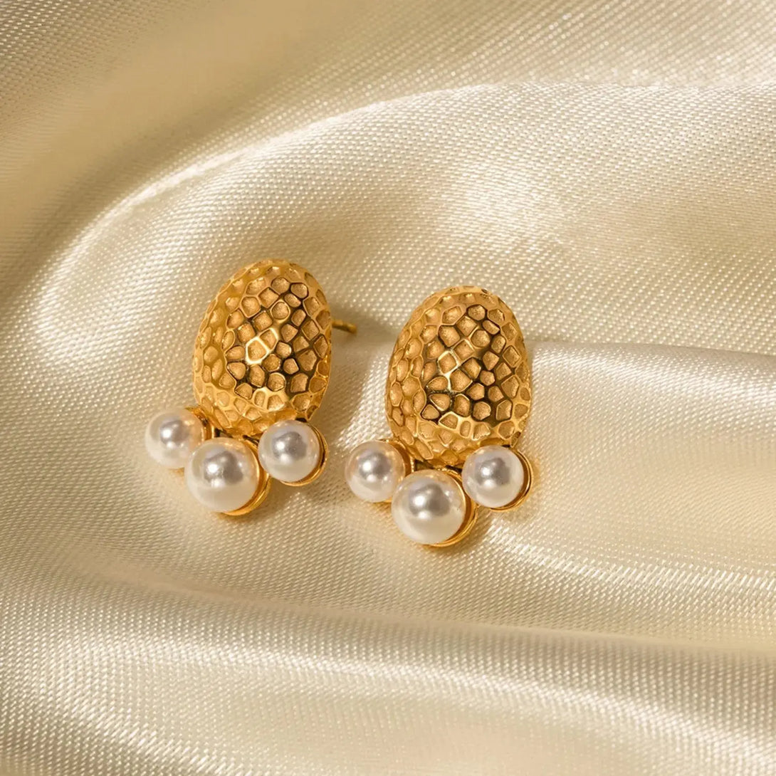 Lovcia Imitation Pearl Stainless Steel Stud Earrings-Earrings-Gold-One Size-Gold