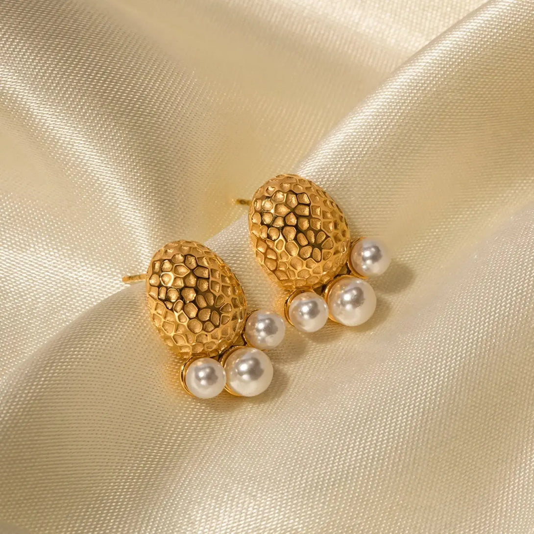 Lovcia Imitation Pearl Stainless Steel Stud Earrings-Earrings-Gold-One Size-Gold