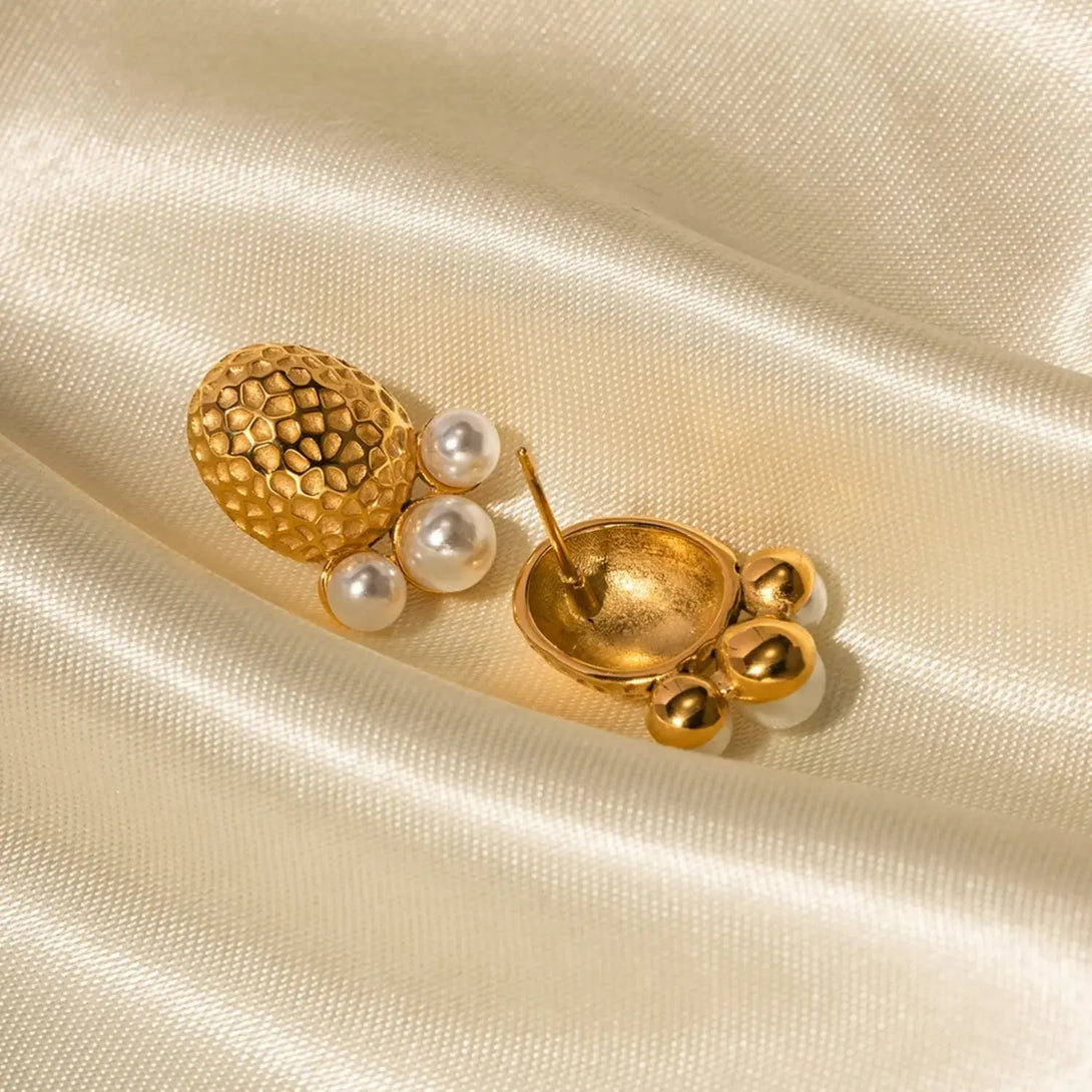 Lovcia Imitation Pearl Stainless Steel Stud Earrings-Earrings-Gold-One Size-Gold