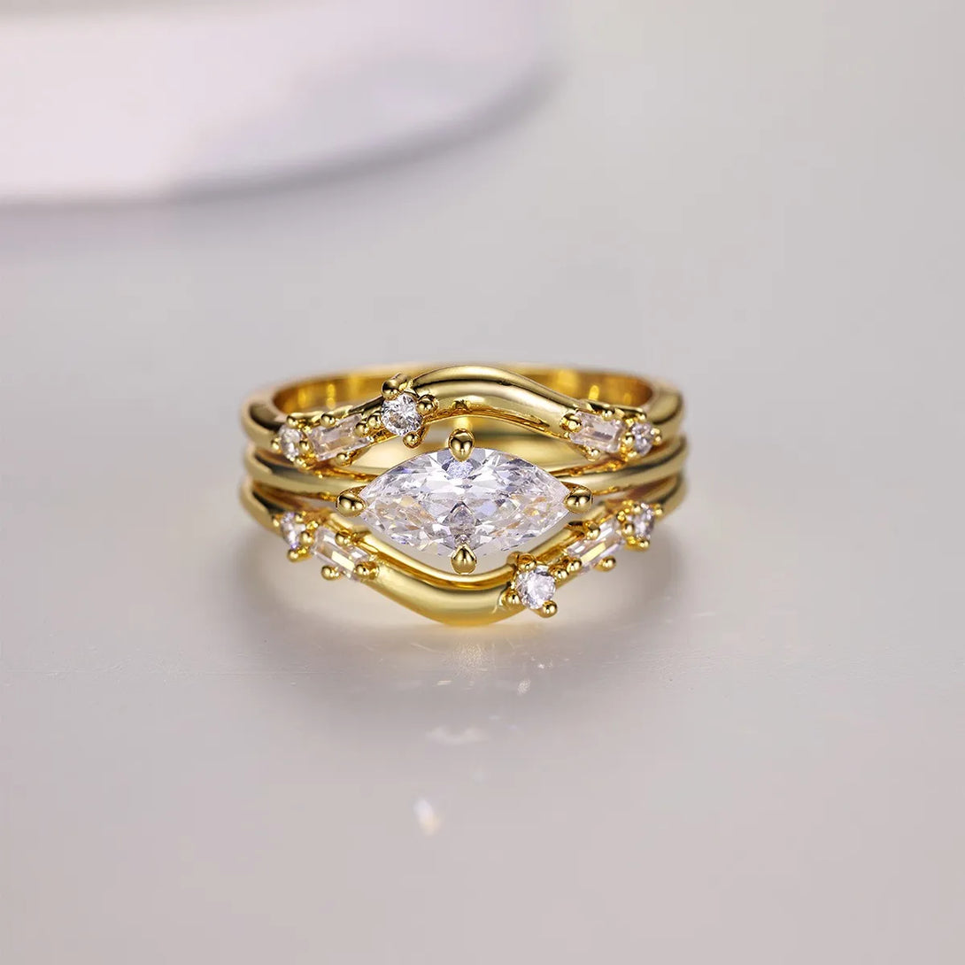 Lovcia Imperial Bloom 1 Carat Moissanite 925 Sterling Silver 3pcs Ring Set for Women - Gold-6- - Buy latest trendy Rings for Women and Girls