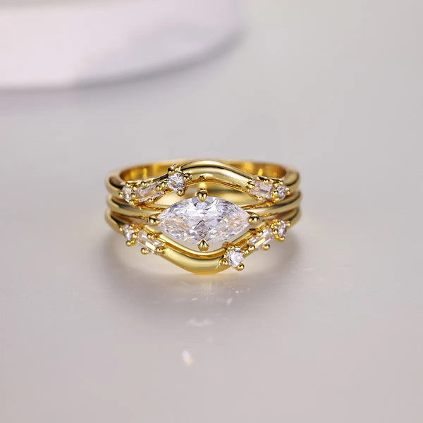 Lovcia Imperial Bloom 1 Carat Moissanite 925 Sterling Silver 3pcs Ring Set for Women - Gold-6- - Buy latest trendy Rings for Women and Girls