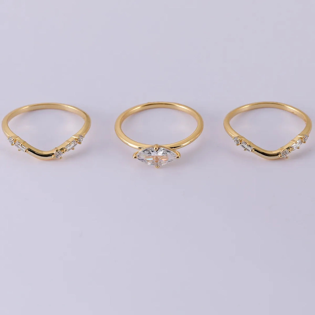 Lovcia Imperial Bloom 1 Carat Moissanite 925 Sterling Silver 3pcs Ring Set for Women - Gold-6- - Buy latest trendy Rings for Women and Girls