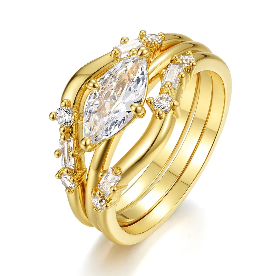 Lovcia Imperial Bloom 1 Carat Moissanite 925 Sterling Silver 3pcs Ring Set for Women - Gold-6- - Buy latest trendy Rings for Women and Girls