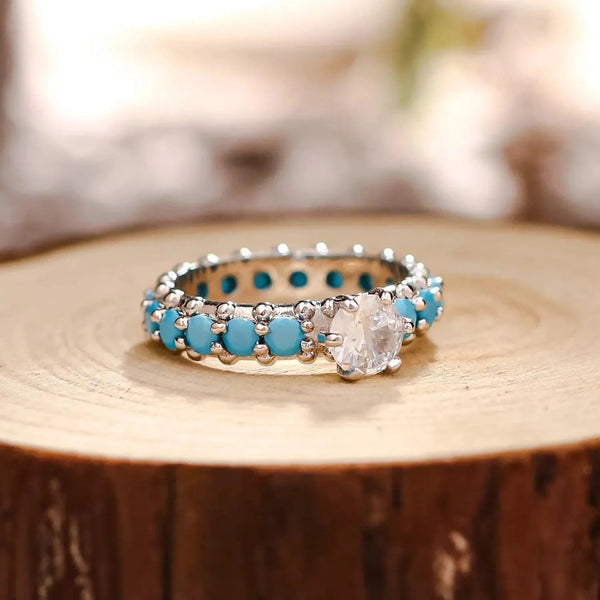 Lovcia Inlaid Artificial Turquoise Zircon 925 Sterling Silver Ring-Rings-Silver-6-Silver