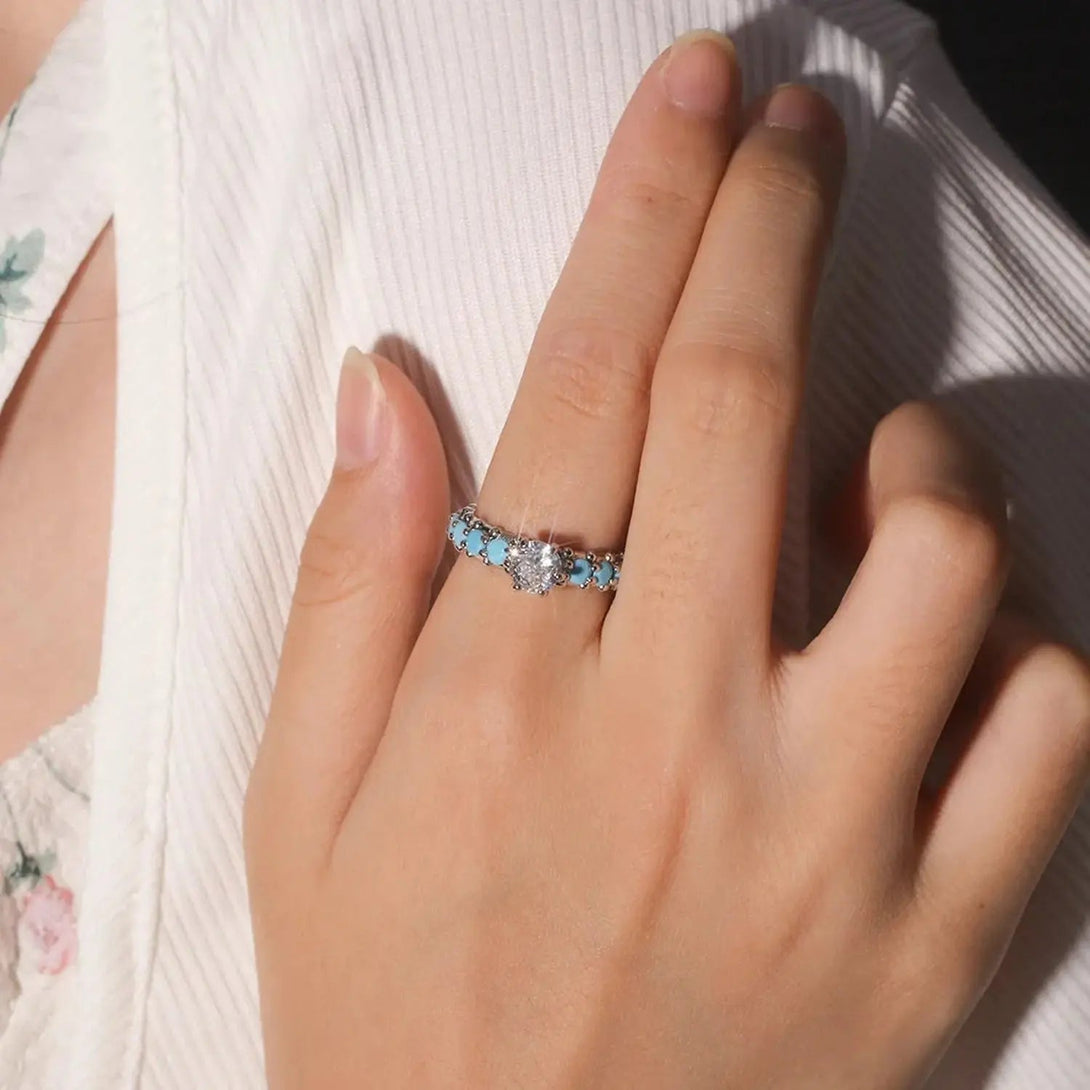 Lovcia Inlaid Artificial Turquoise Zircon 925 Sterling Silver Ring-Rings-Silver-6-Silver
