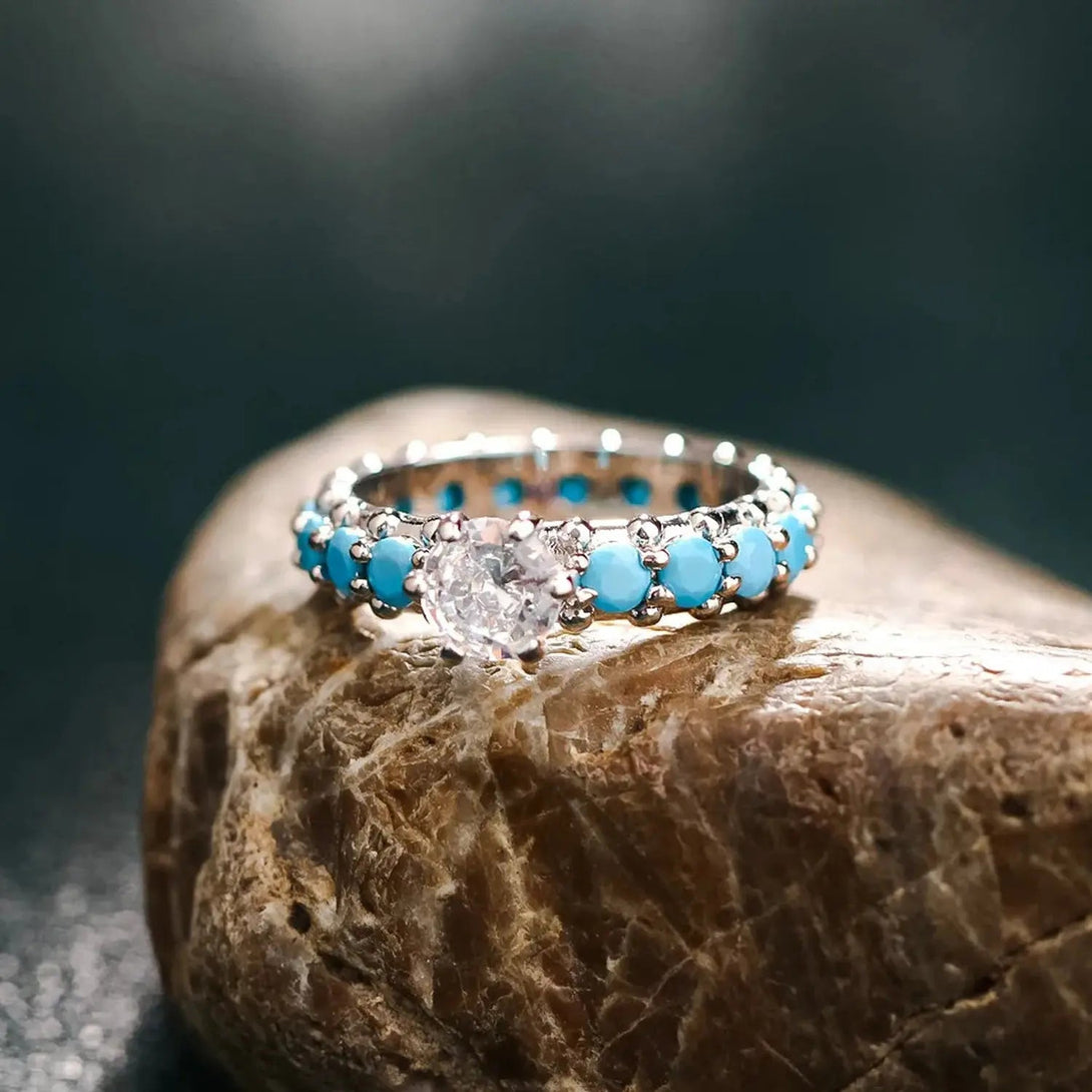 Lovcia Inlaid Artificial Turquoise Zircon 925 Sterling Silver Ring-Rings-Silver-6-Silver