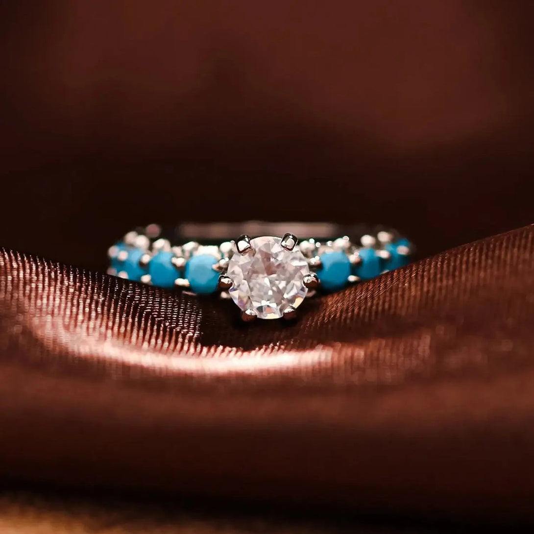 Lovcia Inlaid Artificial Turquoise Zircon 925 Sterling Silver Ring-Rings-Silver-6-Silver