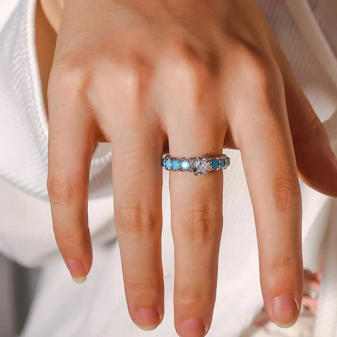 Lovcia Inlaid Artificial Turquoise Zircon 925 Sterling Silver Ring-Rings-Silver-6-Silver