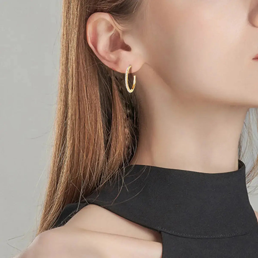 Lovcia Inlaid Moissanite 925 Sterling Silver C-Hoop Earrings-Earrings-Gold-One Size-Gold