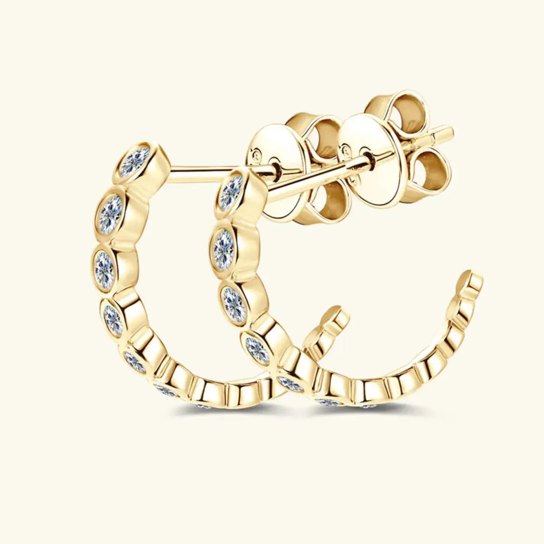 Lovcia Inlaid Moissanite 925 Sterling Silver C-Hoop Earrings-Earrings-Gold-One Size-Gold