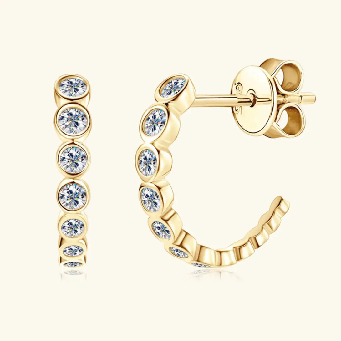 Lovcia Inlaid Moissanite 925 Sterling Silver C-Hoop Earrings-Earrings-Gold-One Size-Gold
