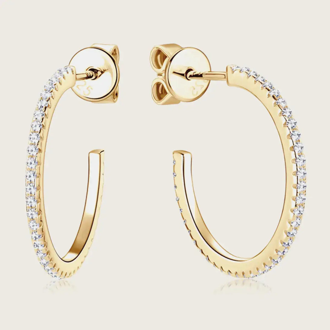 Lovcia Inlaid Moissanite 925 Sterling Silver C-Hoop Earrings-Earrings-Gold-One Size-Gold