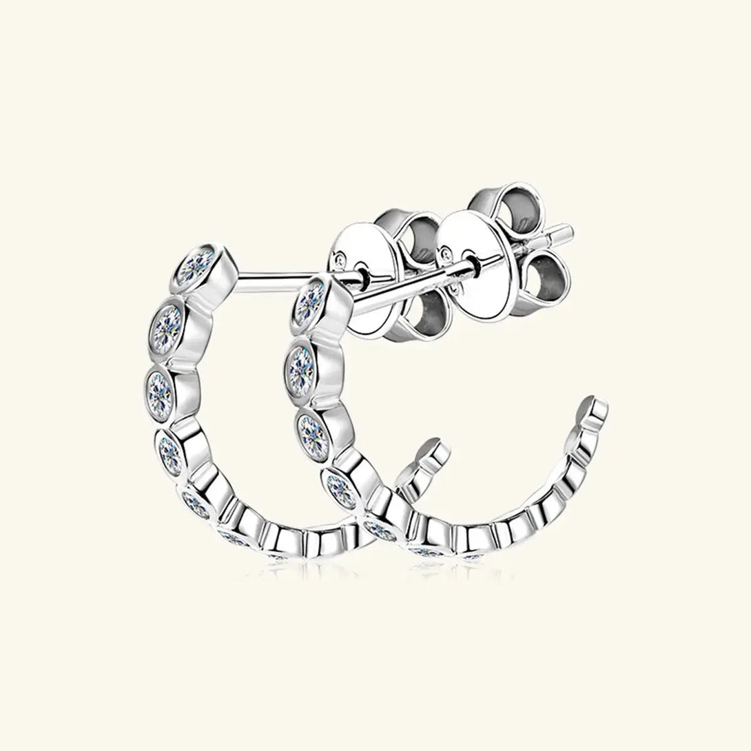 Lovcia Inlaid Moissanite 925 Sterling Silver C-Hoop Earrings-Earrings-Gold-One Size-Gold