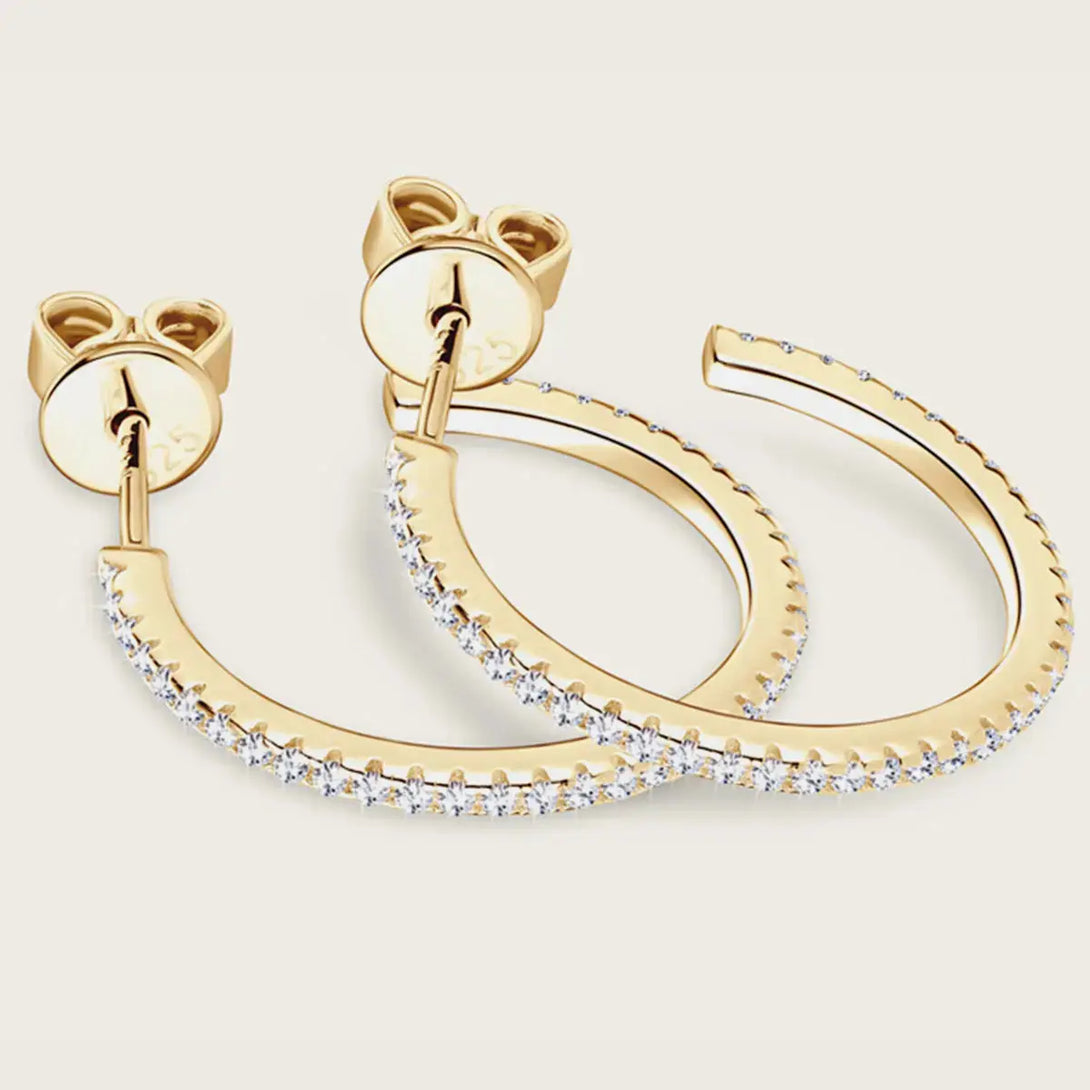 Lovcia Inlaid Moissanite 925 Sterling Silver C-Hoop Earrings-Earrings-Gold-One Size-Gold