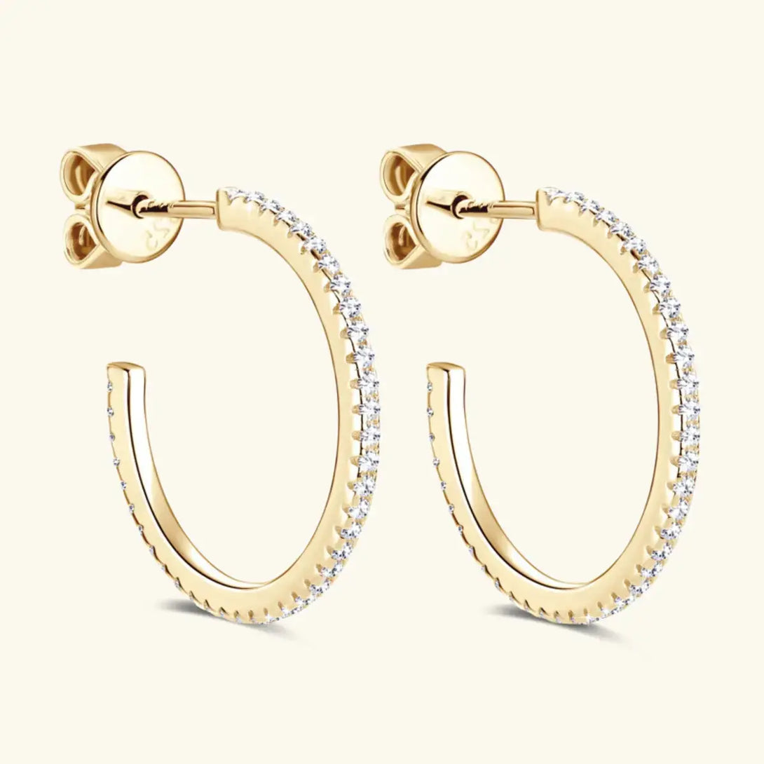 Lovcia Inlaid Moissanite 925 Sterling Silver C-Hoop Earrings-Earrings-Gold-One Size-Gold