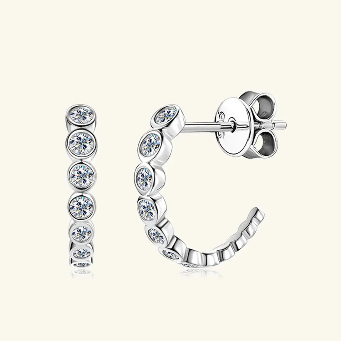 Lovcia Inlaid Moissanite 925 Sterling Silver C-Hoop Earrings-Earrings-Gold-One Size-Gold