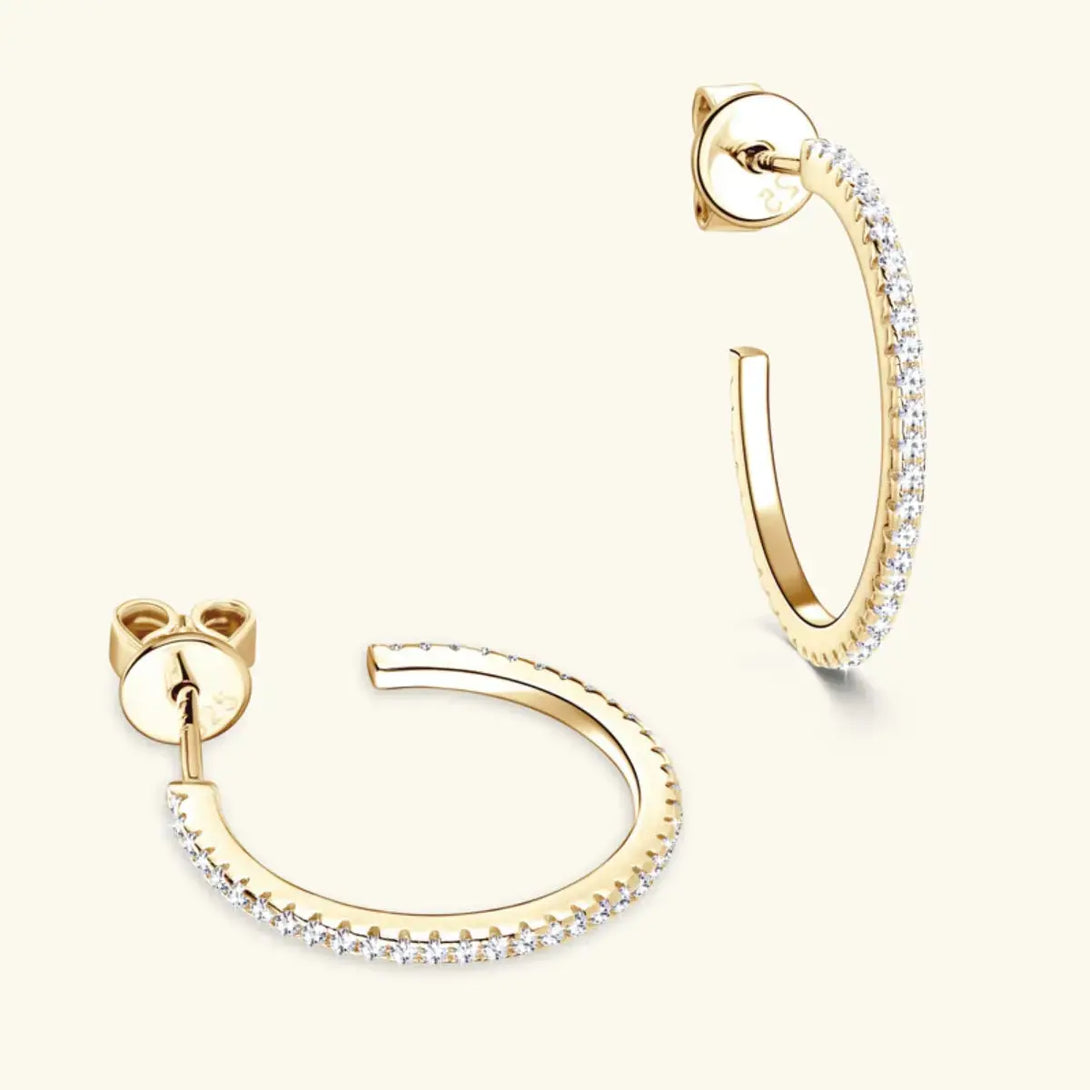 Lovcia Inlaid Moissanite 925 Sterling Silver C-Hoop Earrings-Earrings-Gold-One Size-Gold