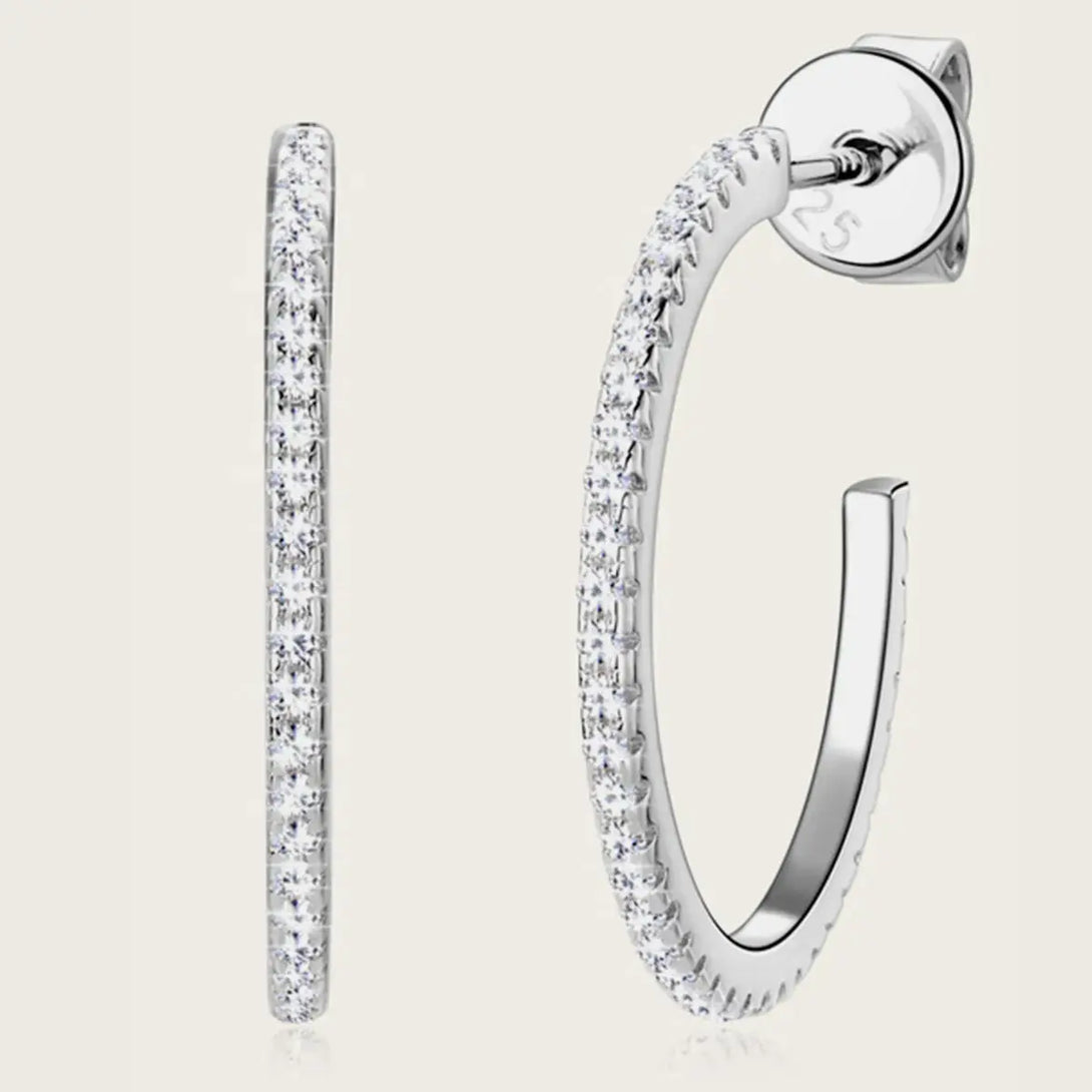 Lovcia Inlaid Moissanite 925 Sterling Silver C-Hoop Earrings-Earrings-Gold-One Size-Gold