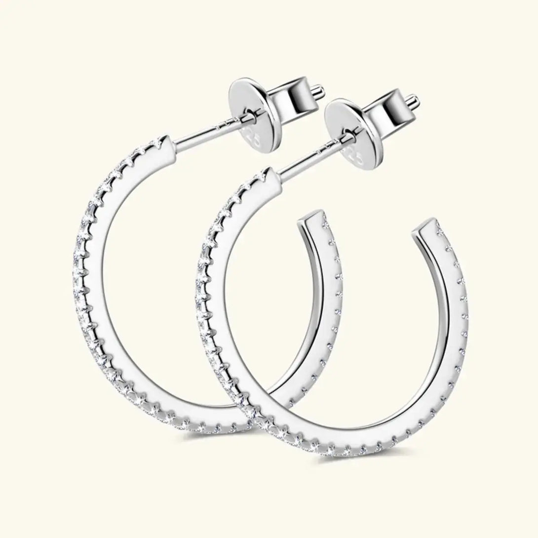 Lovcia Inlaid Moissanite 925 Sterling Silver C-Hoop Earrings-Earrings-Gold-One Size-Gold