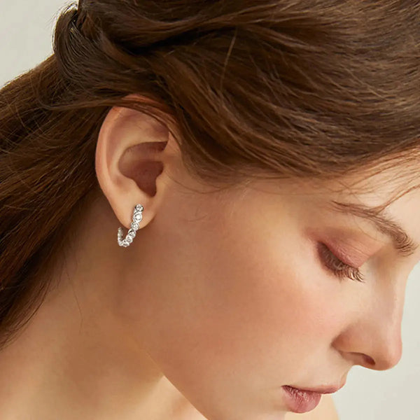 Lovcia Inlaid Moissanite 925 Sterling Silver C-Hoop Earrings-Earrings-Silver-One Size-Silver