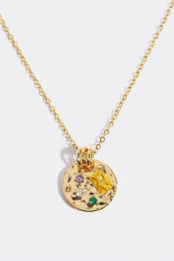 Lovcia Inlaid Multicolored Zircon Round Pendant Copper Necklace-Necklaces-Gold-One Size-Gold