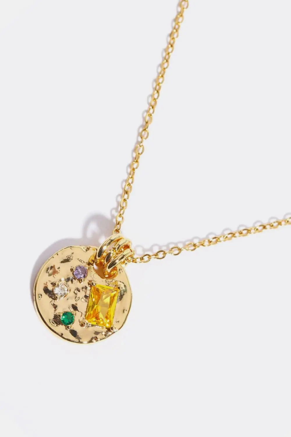 Lovcia Inlaid Multicolored Zircon Round Pendant Copper Necklace-Necklaces-Gold-One Size-Gold