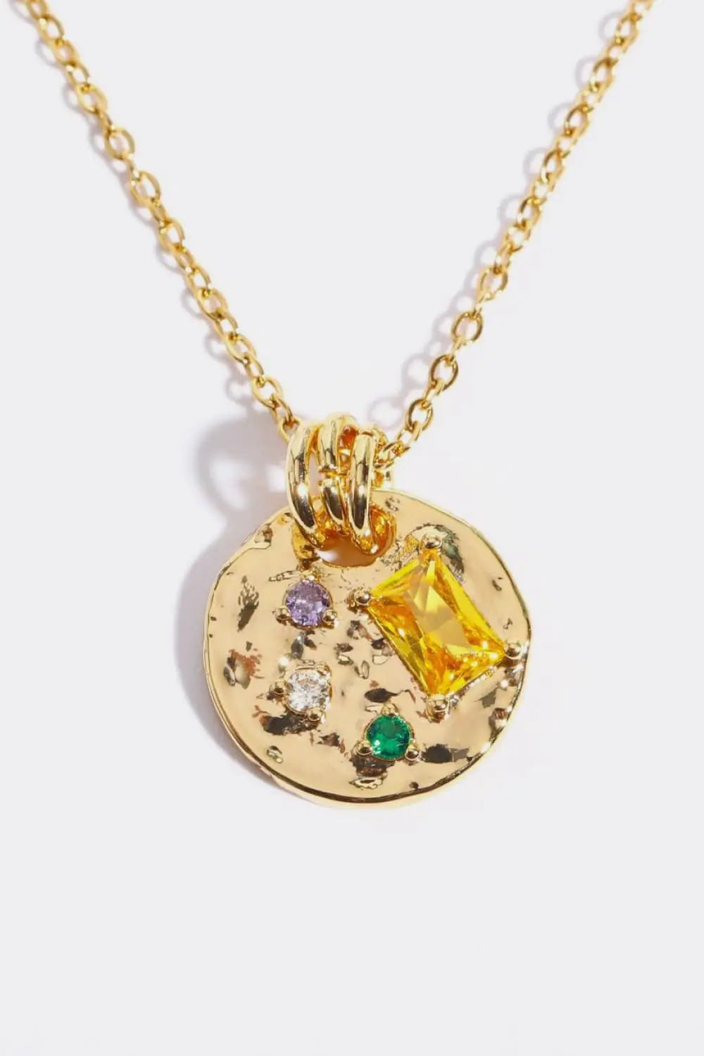 Lovcia Inlaid Multicolored Zircon Round Pendant Copper Necklace-Necklaces-Gold-One Size-Gold