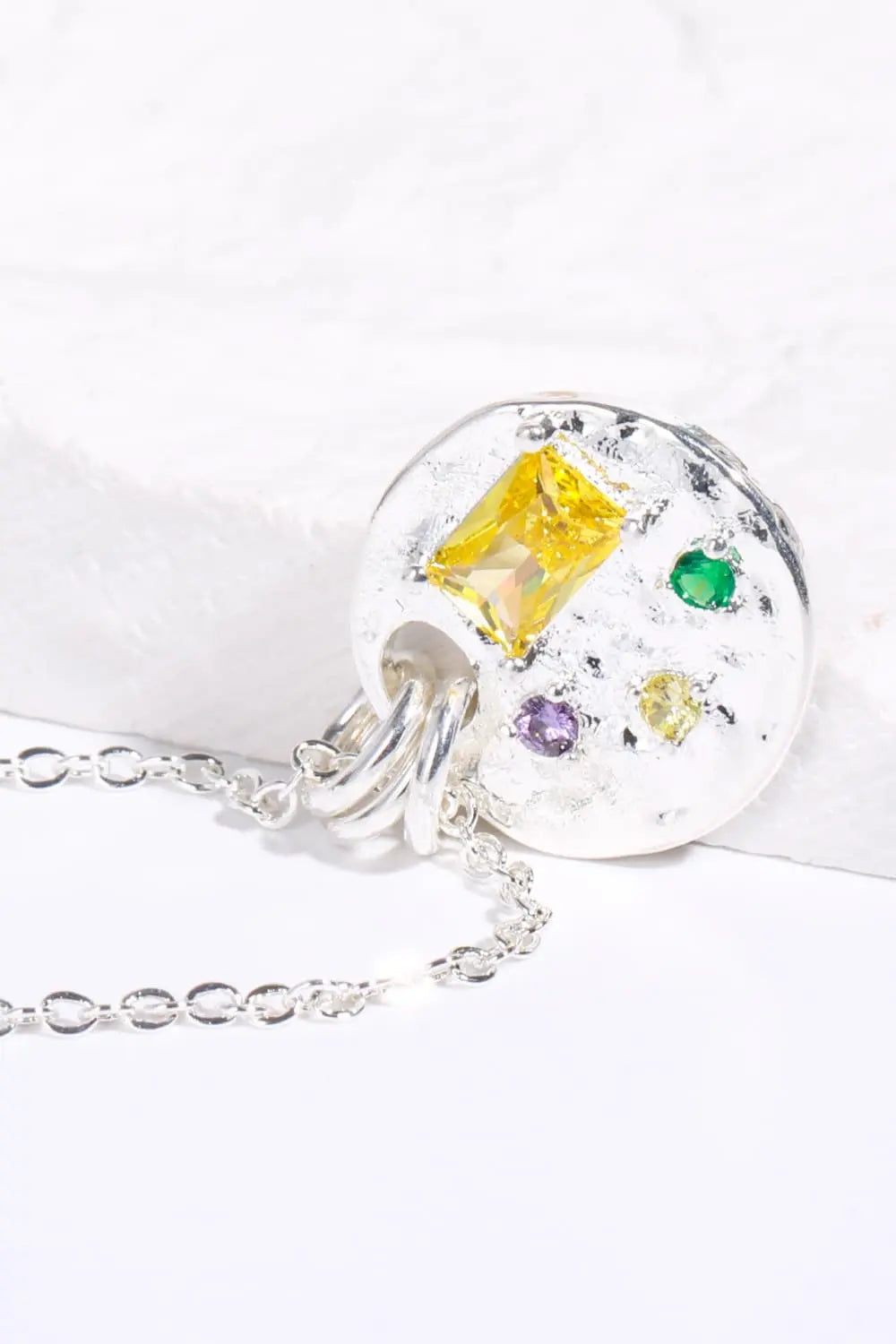 Lovcia Inlaid Multicolored Zircon Round Pendant Copper Necklace-Necklaces-Gold-One Size-Gold