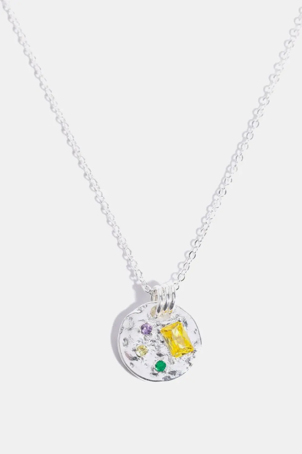 Lovcia Inlaid Multicolored Zircon Round Pendant Copper Necklace-Necklaces-Silver-One Size-Silver