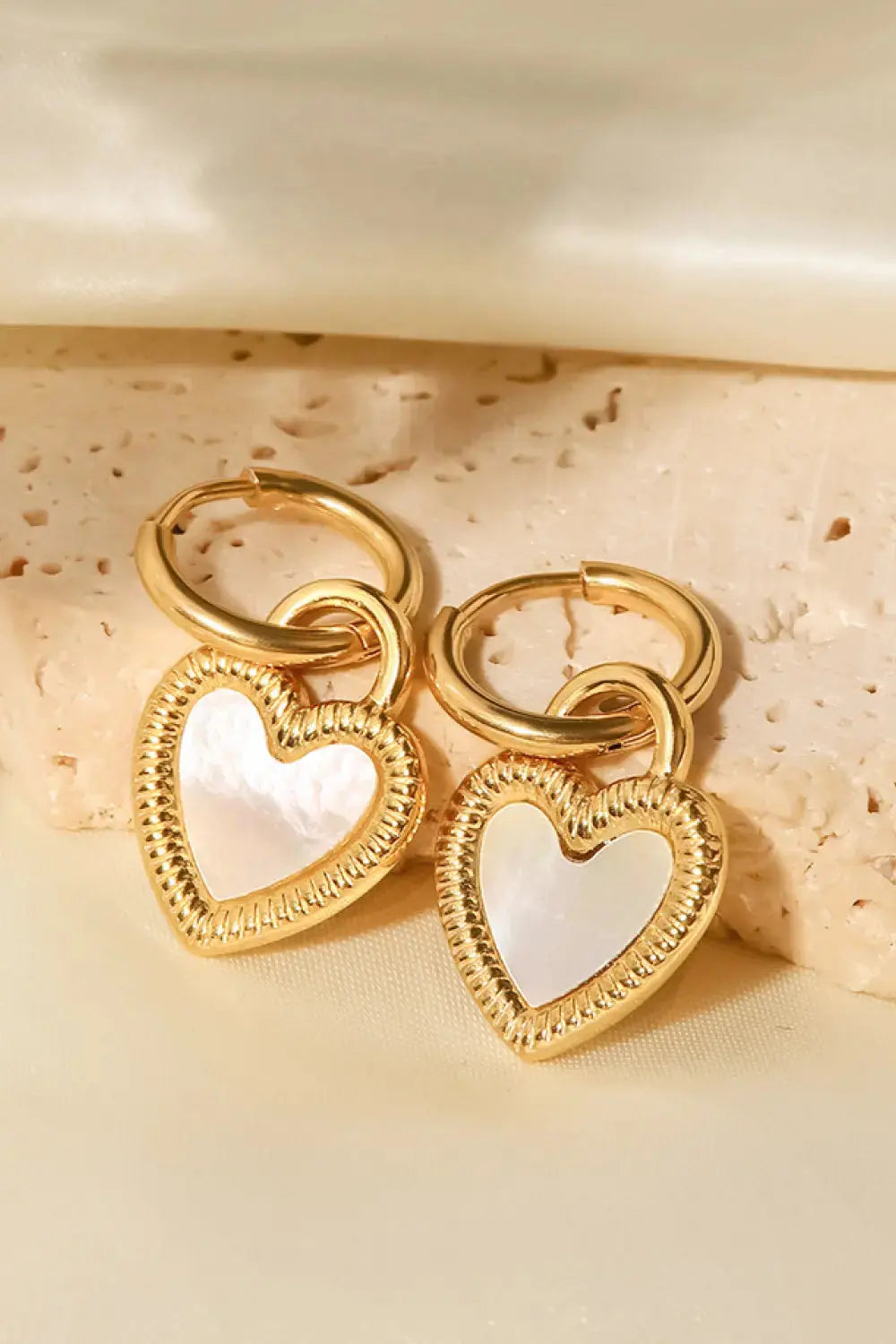 Lovcia Inlaid Shell Heart Drop Earrings-Earrings-Gold-One Size-Gold