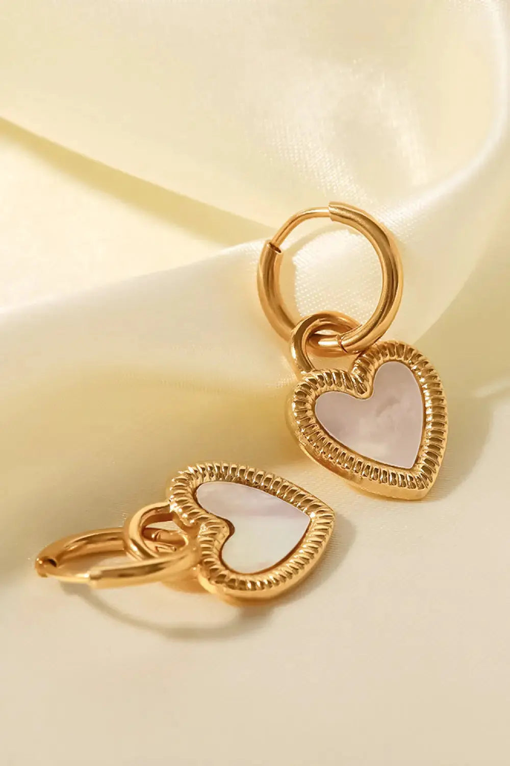 Lovcia Inlaid Shell Heart Drop Earrings-Earrings-Gold-One Size-Gold