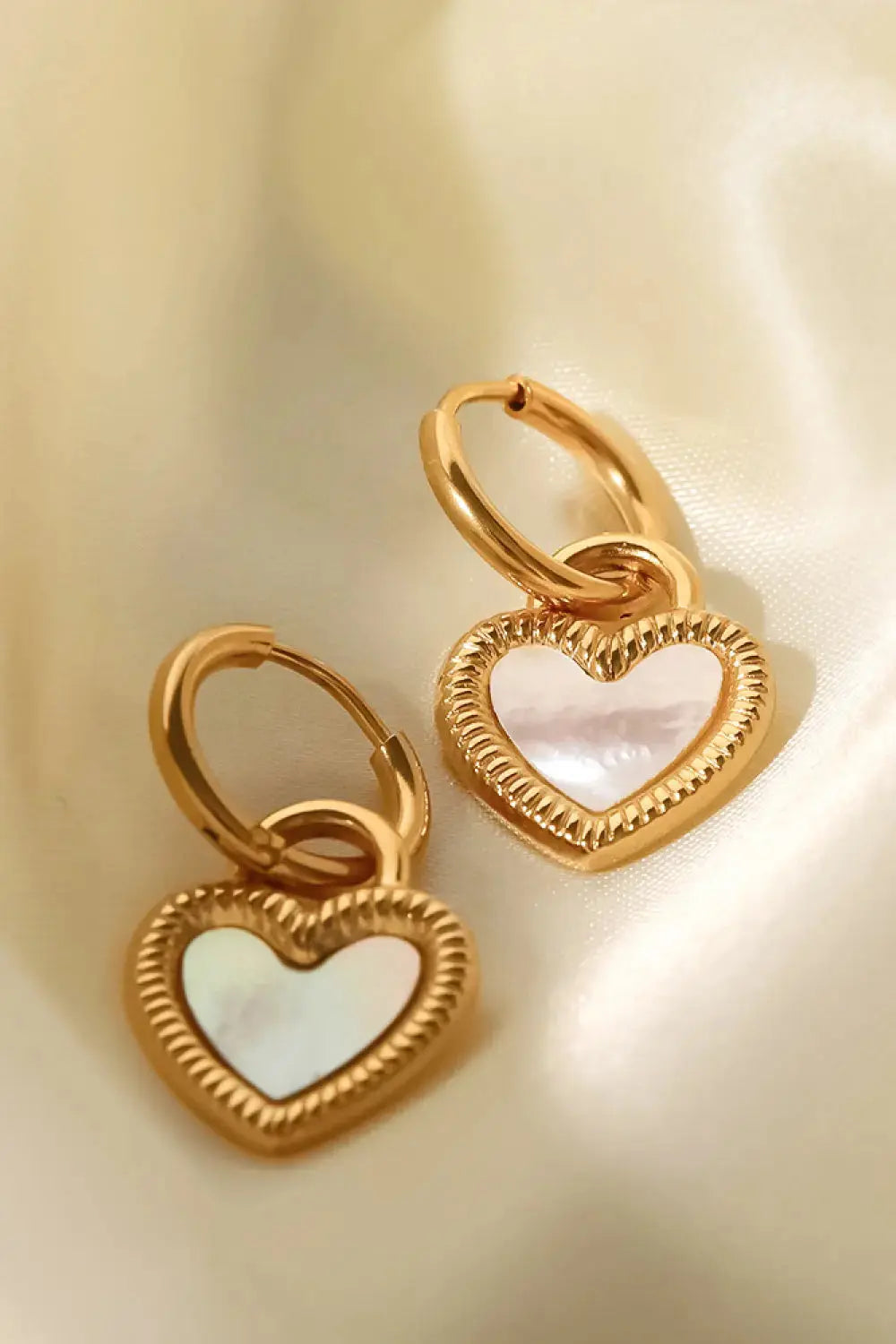 Lovcia Inlaid Shell Heart Drop Earrings-Earrings-Gold-One Size-Gold