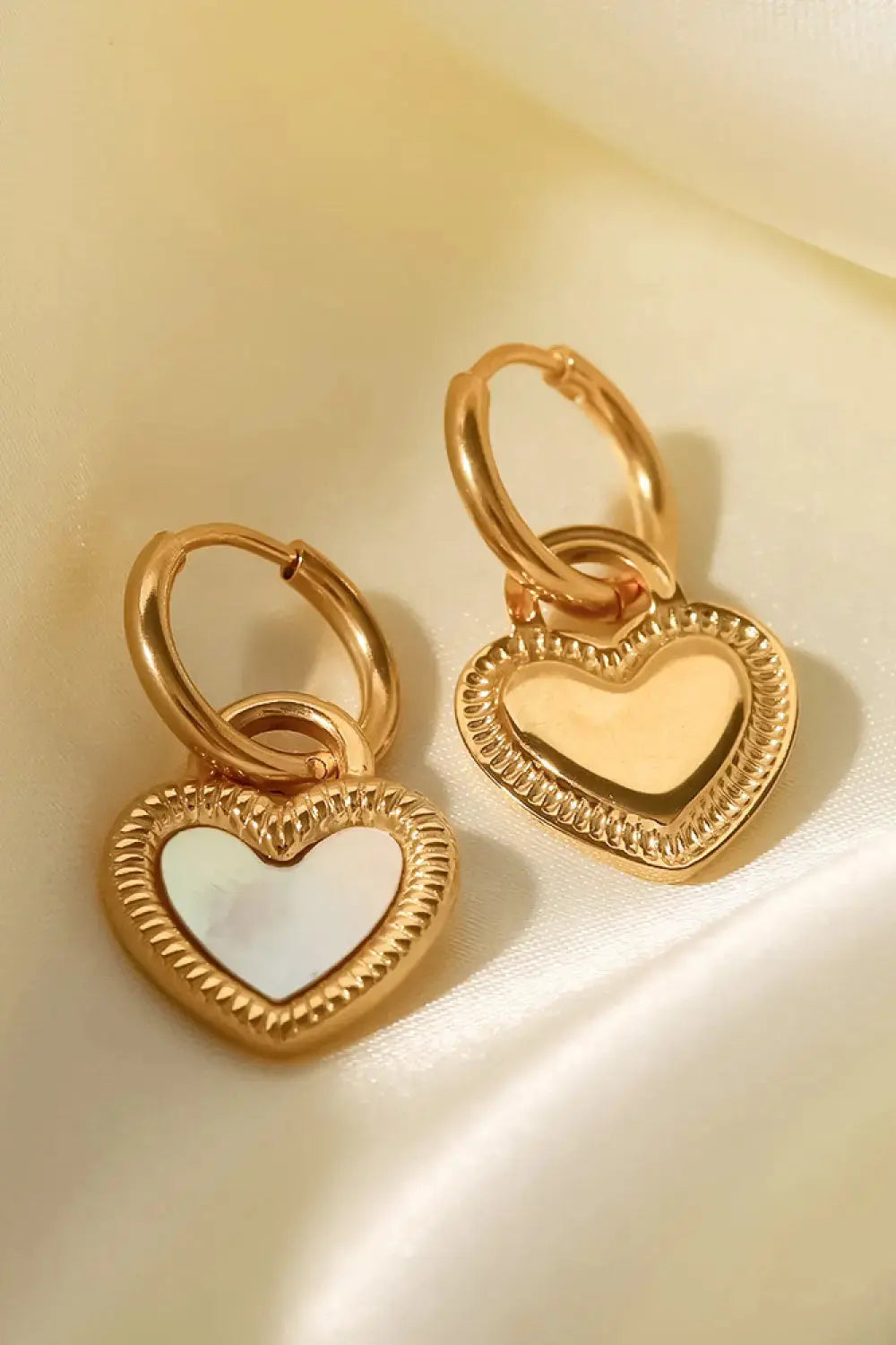 Lovcia Inlaid Shell Heart Drop Earrings-Earrings-Gold-One Size-Gold