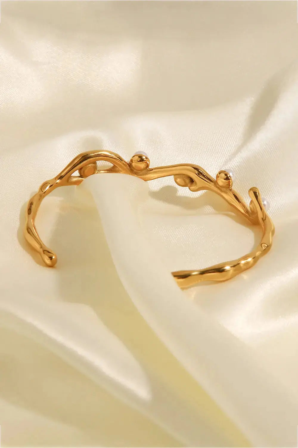 Lovcia Inlaid Synthetic Pearl Open Bracelet-Bracelets-Gold-One Size-Gold