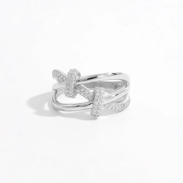 Lovcia Inlaid Zircon 925 Sterling Silver Crisscross Ring-Rings-Silver-6-Silver