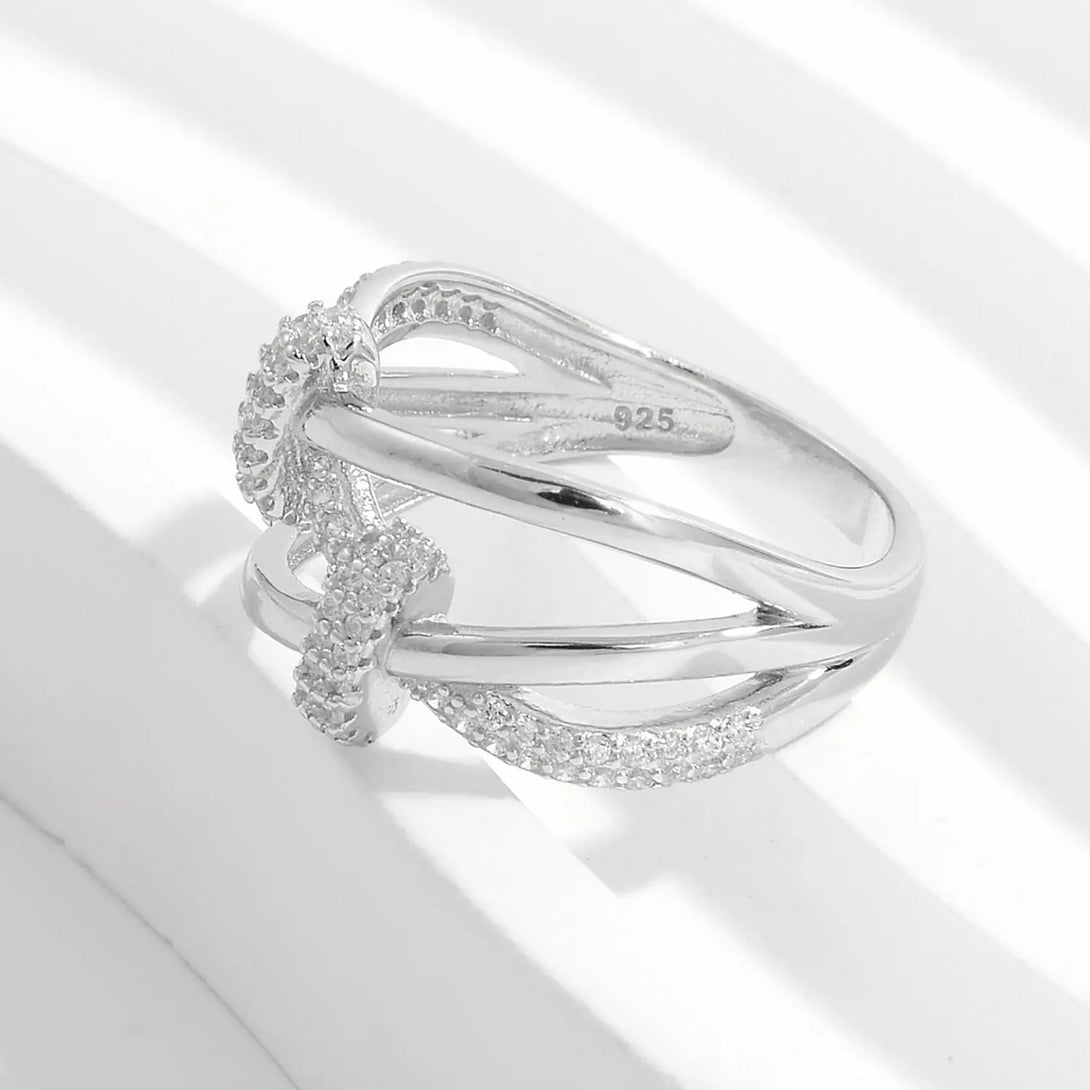 Lovcia Inlaid Zircon 925 Sterling Silver Crisscross Ring-Rings-Silver-6-Silver